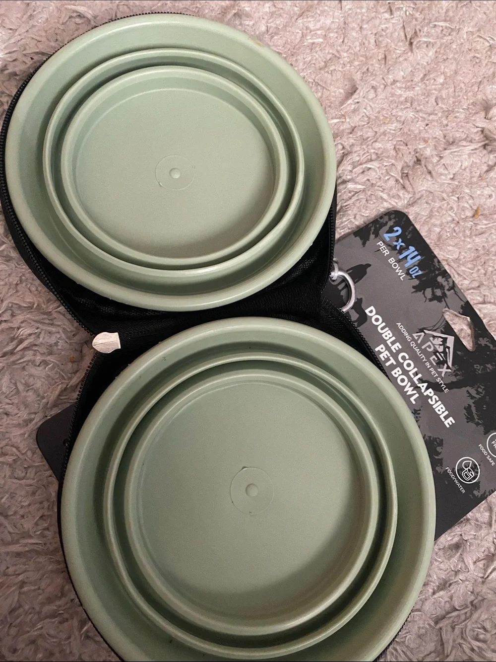 Apex Olive Green Double Collapsible Pet Bowl with Carry Case